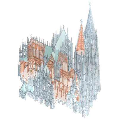 Kölner Dom, isometrische Darstellung, Computerillustration