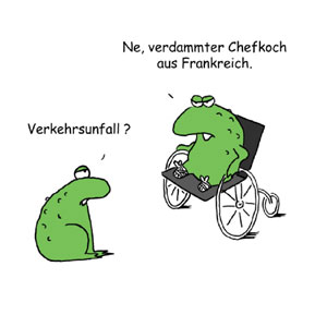 Verkehrsunfall? Nein französischer Chefkoch, kulinarische Cartoons