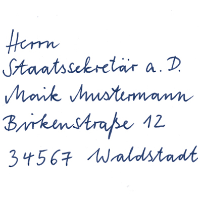 handgeschriebene Musteradresse, Fineliner