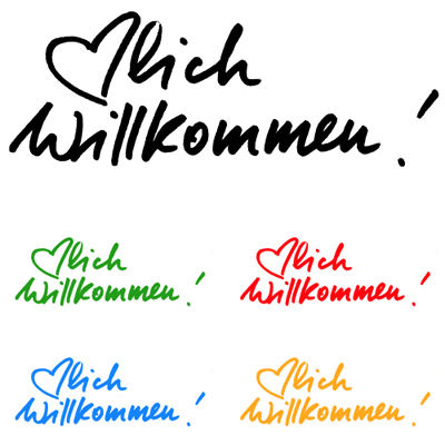 Willkommen! schwungvolle Handschrift