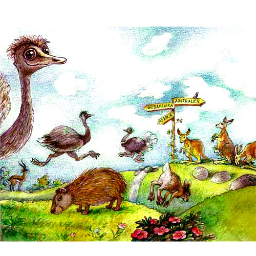 Rund um die Welt, Illustrationen mit Tieren aus aller Welt