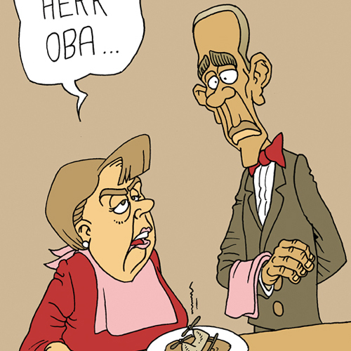 Merkel und Obama: Herr Oba, Cartoon