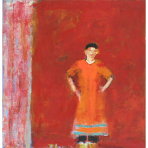 Junge in Rot, Tempera/Leinwand