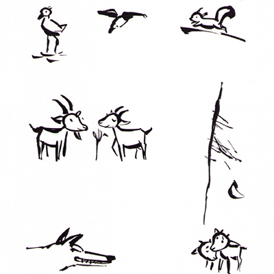 Höllberggeschichte, Illustrationen für ein Faltblatt zur Ausstellung in einem landwirtschaftlichen Museum