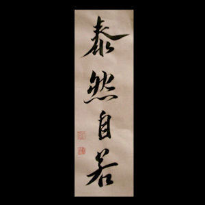 Chinesische Kalligraphie, Geschenkkarte mit dem chinesischen Sprichwort für Gelassenheit in Kurrentschrift