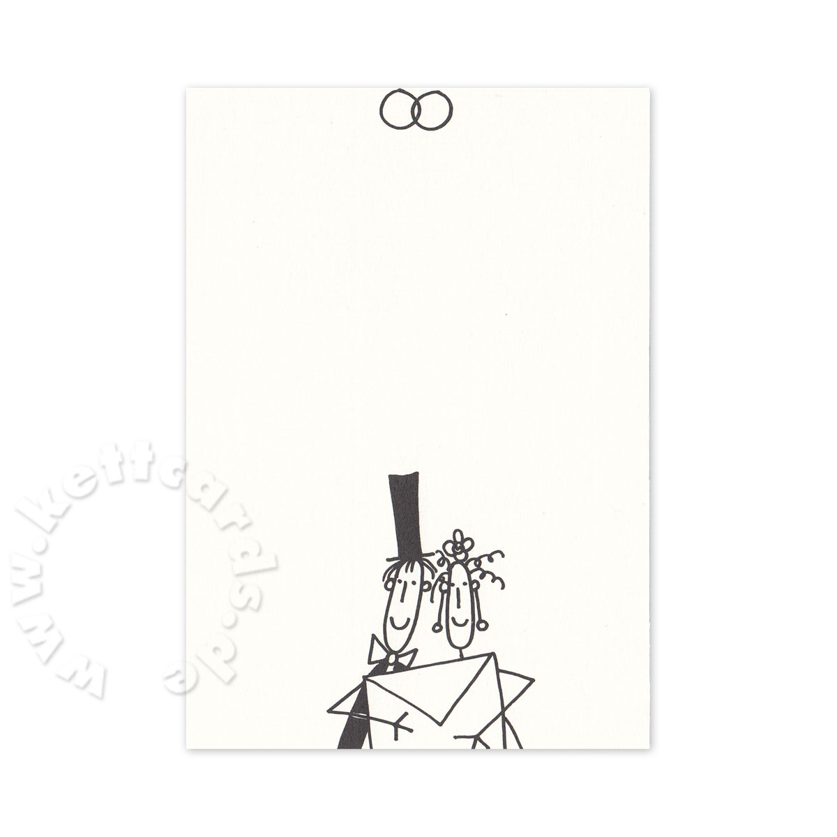 Postkarten für´s Save-the-Date mit Strichmännchen: Braut und Bräutigam mit großem Briefumschlag