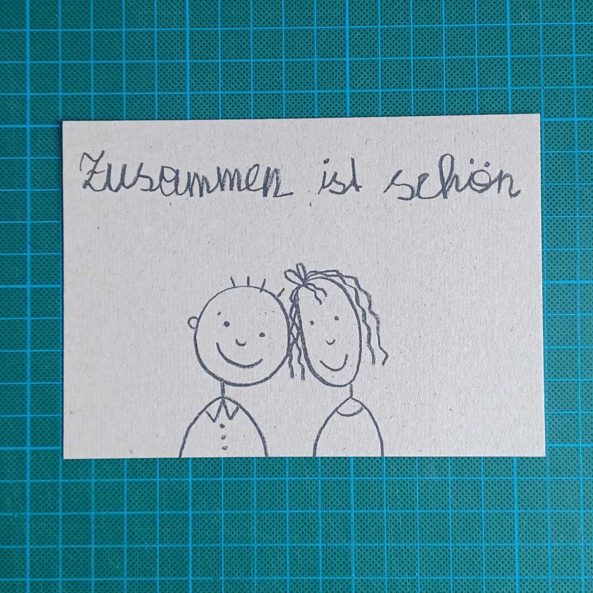 zusammen ist schön, witzige Recycling-Postkarten fürs Save-the-Date und Zusagen