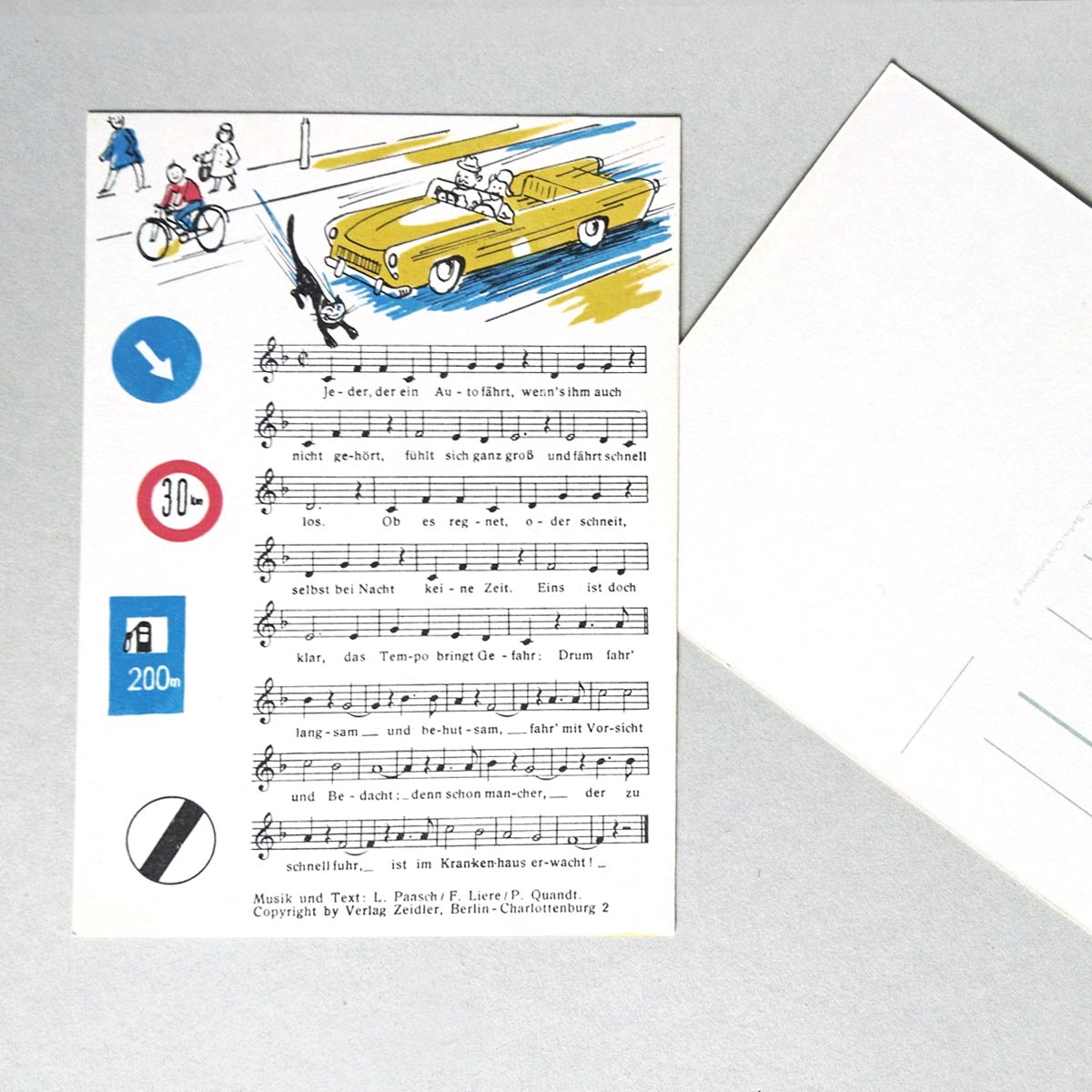 Vintage-Postkarte aus den Fünfziger Jahren: Jeder der ein Auto fährt