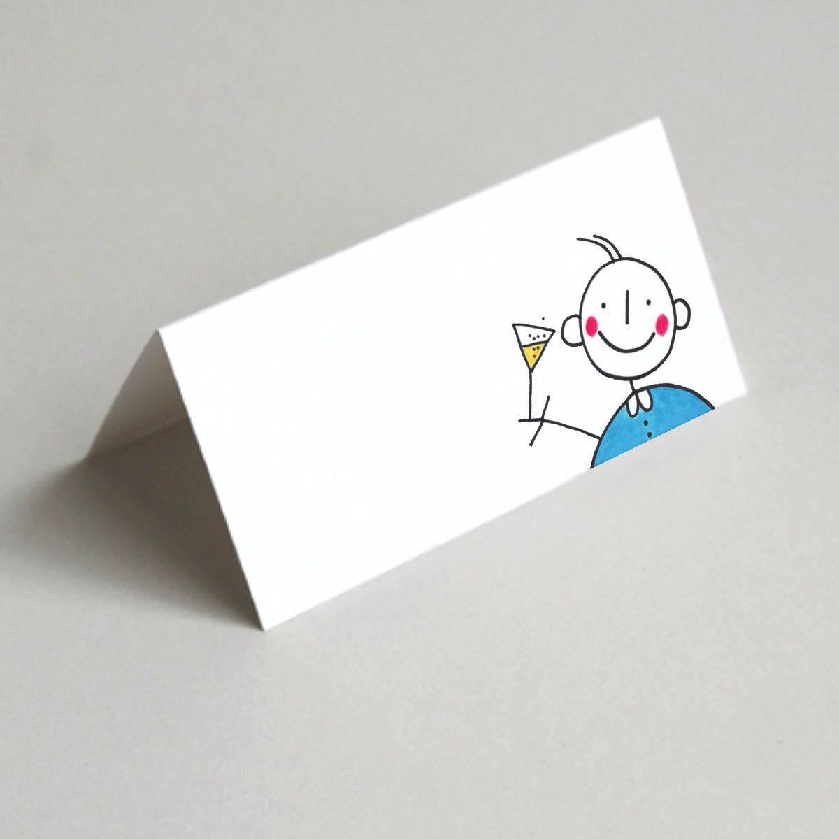 Mann mit Sektglas, Cartoon-Tischkarten für fröhliche Feste aller Art