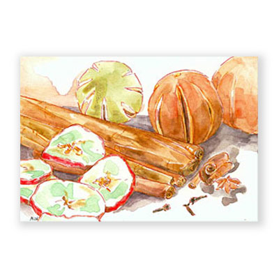 Weihnachtskarten mit Gewürzen und Duftlack