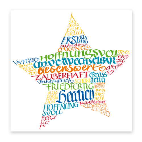 Stern, quadratische Weihnachtskarten mit Kalligrafie