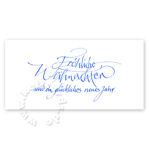 Fröhliche Weihnachten und ein glückliches neues Jahr, blaue Weihnachtskarten mit Kalligrafie