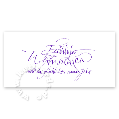 Fröhliche Weihnachten und ein glückliches neues Jahr, lila Weihnachtskarten mit elegantem Schriftzug