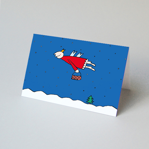 Weihnachtskarte mit fliegendem Weihnachtsengel