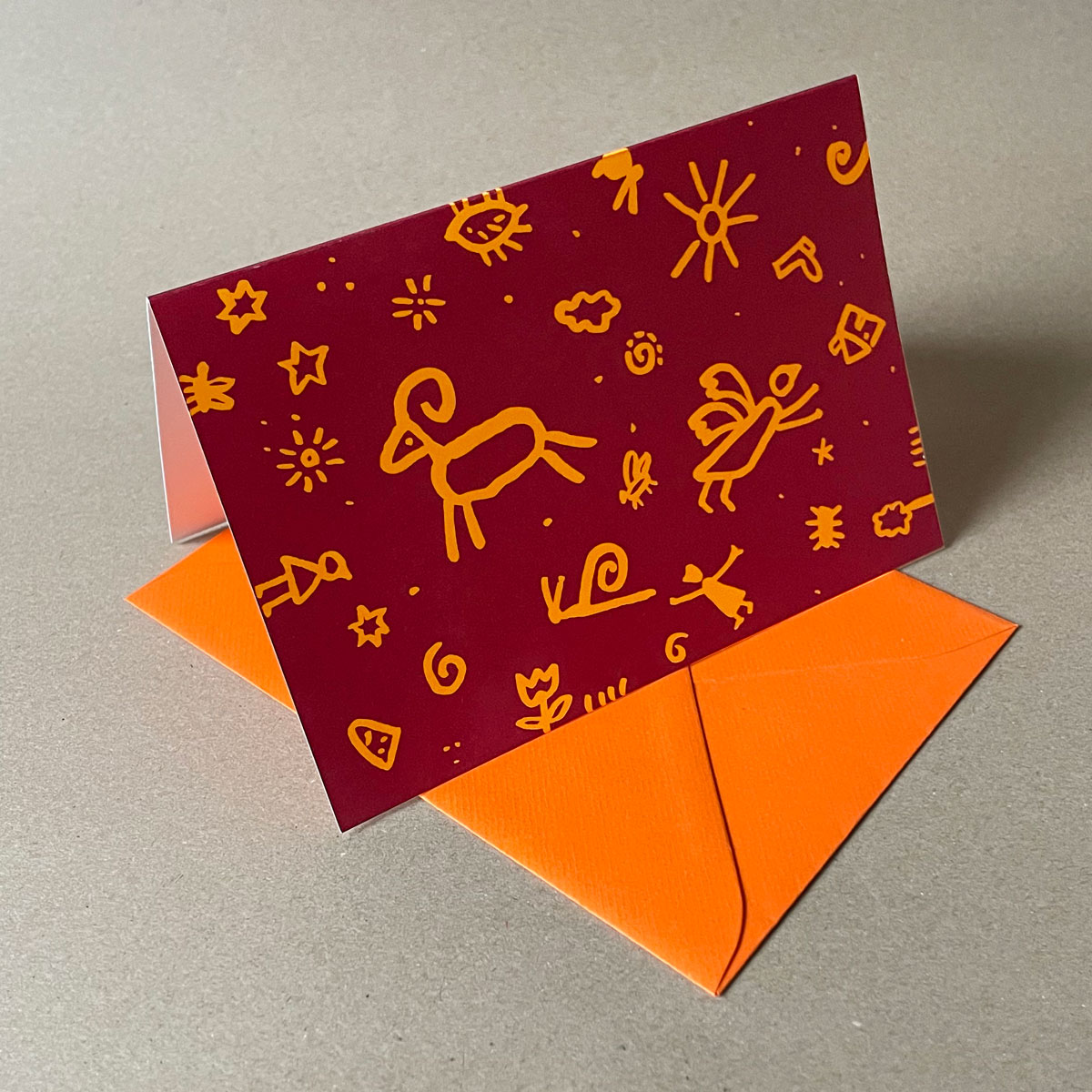 Weihnachtsviecher, witzige rote Weihnachtskarte mit Strichzeichnungen