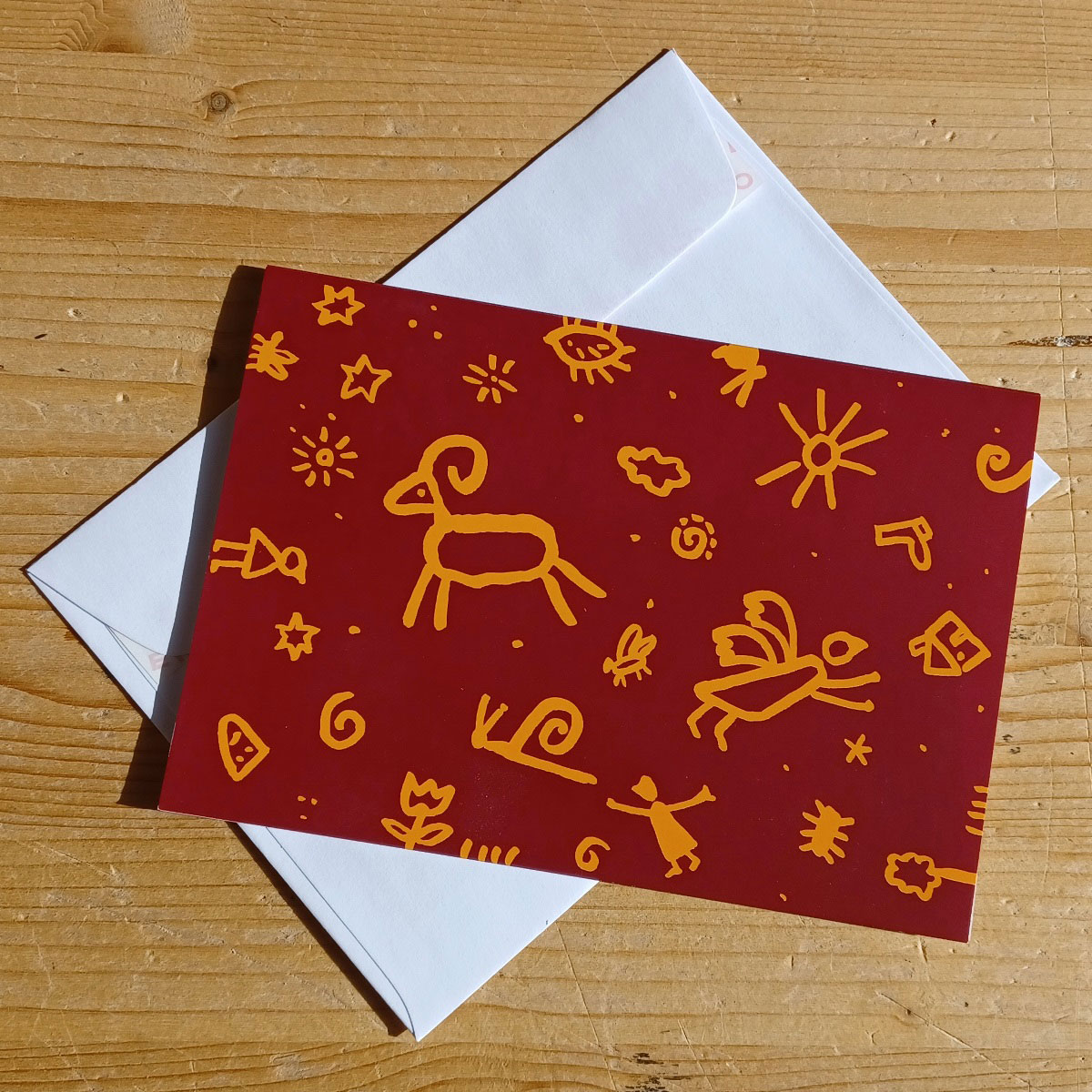 Weihnachtsviecher, witzige rote Weihnachtskarte mit Strichzeichnungen