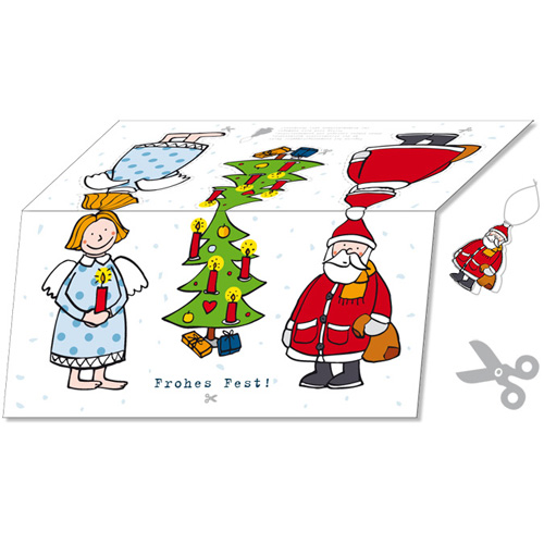 Weihnachtskarten zum Basteln von Weihnachtsschmuck: Engel, Weihnachtsmann, Christbaum