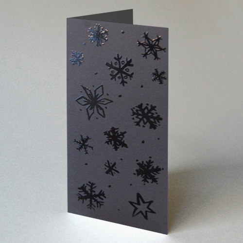 Schneeflocken, schwarze Weihnachtskarten mit farblosem UV-Relief-Lack