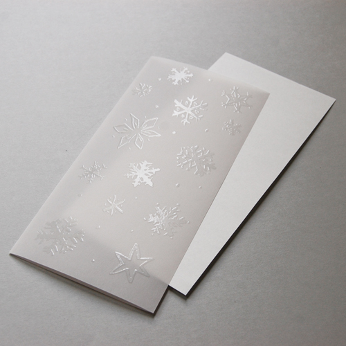 Schneeflocken, transparente Weihnachtskarten mit UV-Relief-Lack und weißem Einlegeblatt