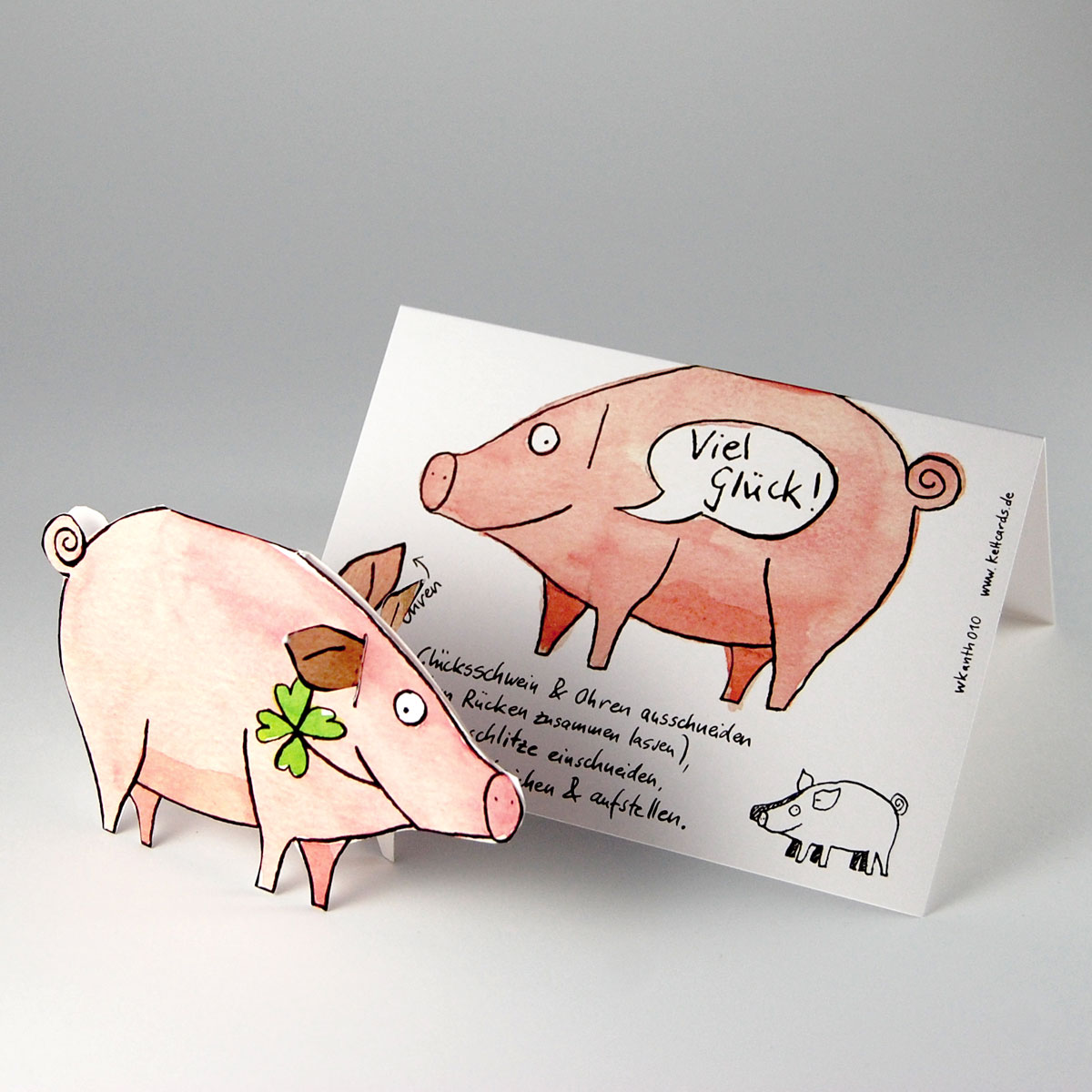 originelle Neujahrskarten mit Glücksschwein zum Basteln
