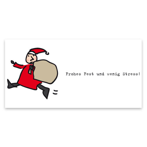 Frohes Fest und wenig Stress! Rennender Weihnachtsmann, Weihnachtskarten für Unternehmen