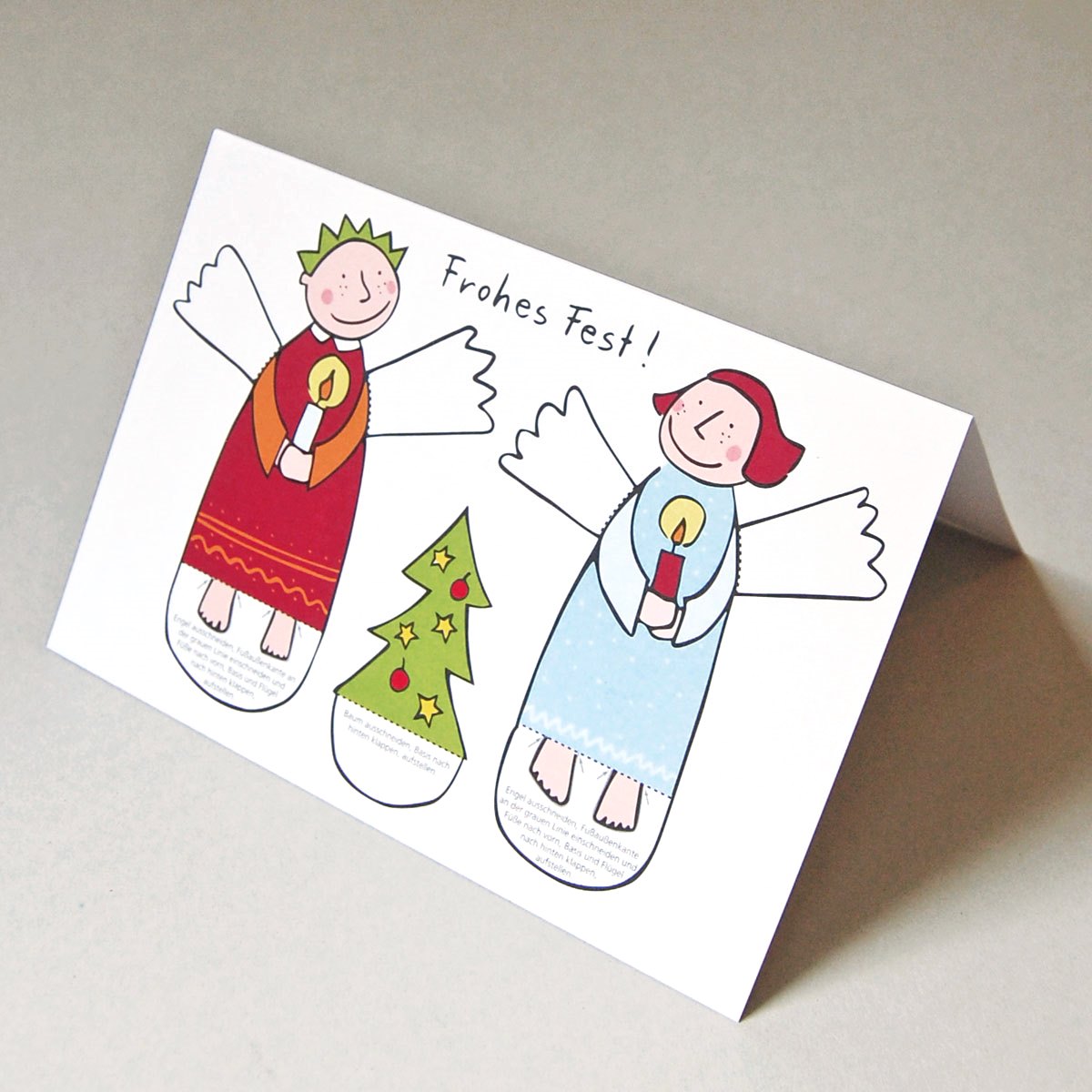 Frohes Fest! Weihnachtskarten zum Basteln von zwei Engeln, tolle Weihnachtsgrüße für Unternehmen und privat