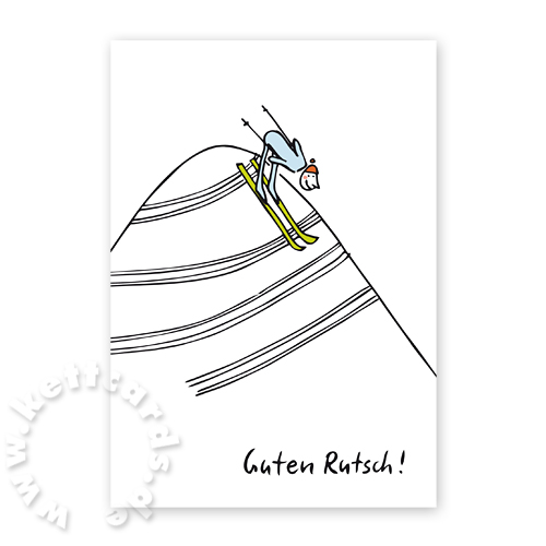 Cartoon-Neujahrskarten, Guten Rutsch! (Skifahrer)