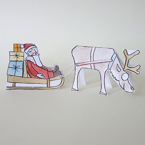 Elch, Schlitten und Weihnachtsmann: Bastelkarte Weihnachtskarten