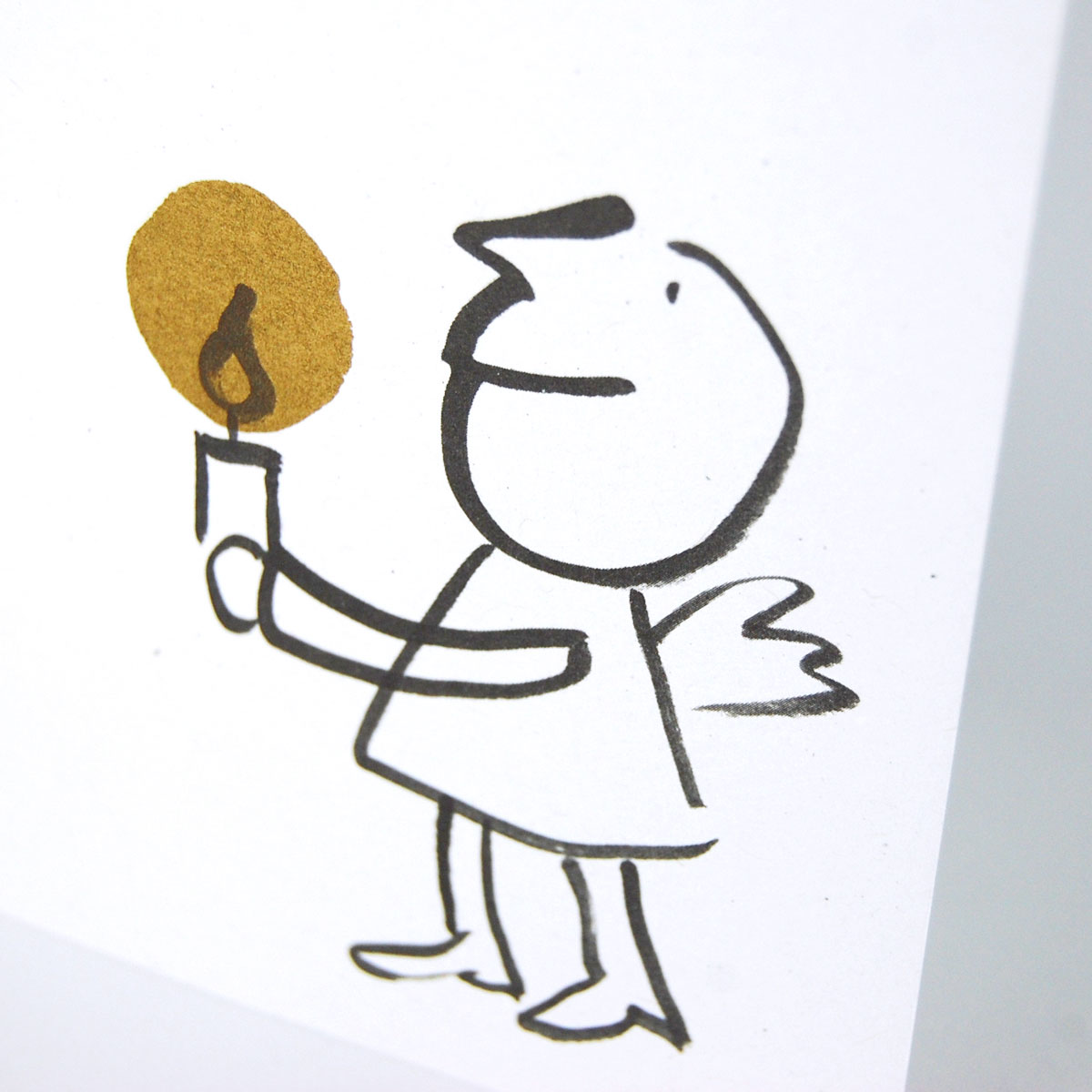 Engelchen mit Kerze und Schriftzug Frohes Fest! - Recycling-Weihnachtskarten mit goldenem Druck