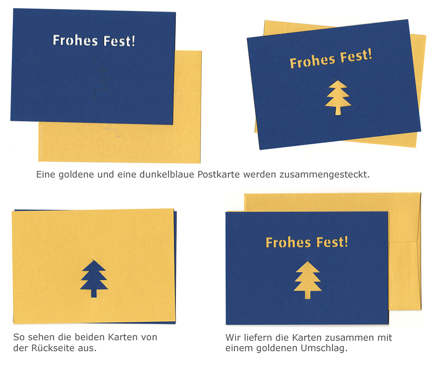 Frohes Fest! ungewöhnliche Weihnachtspostkarte mit Laserstanzung