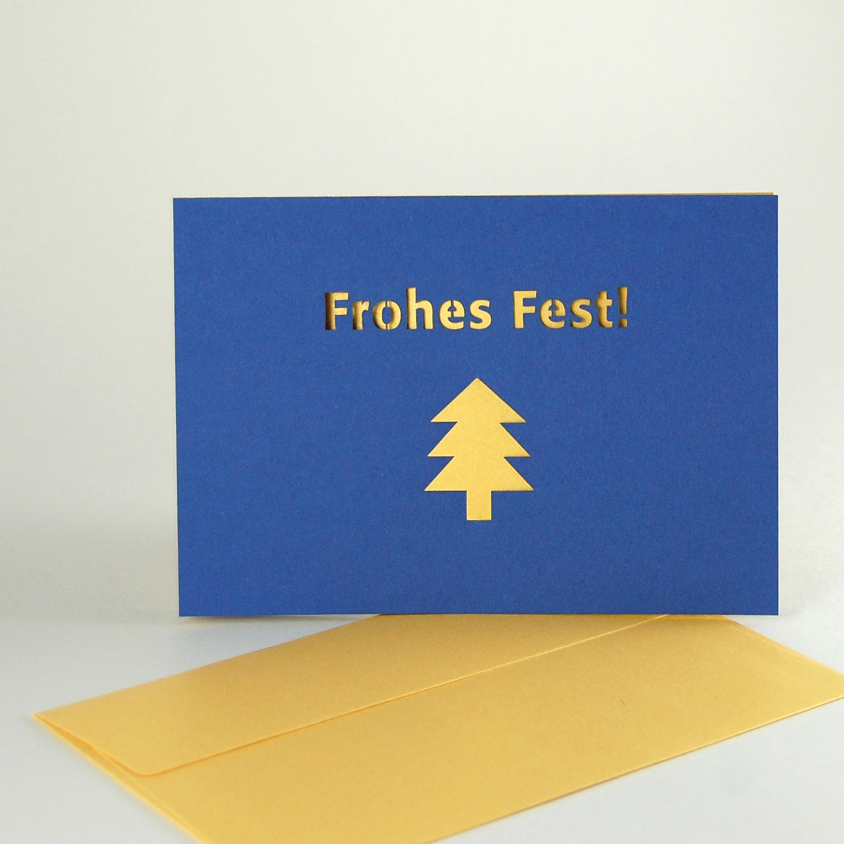 Frohes Fest! edle Weihnachtskarte mit Laserstanzung und goldenen Umschlägen