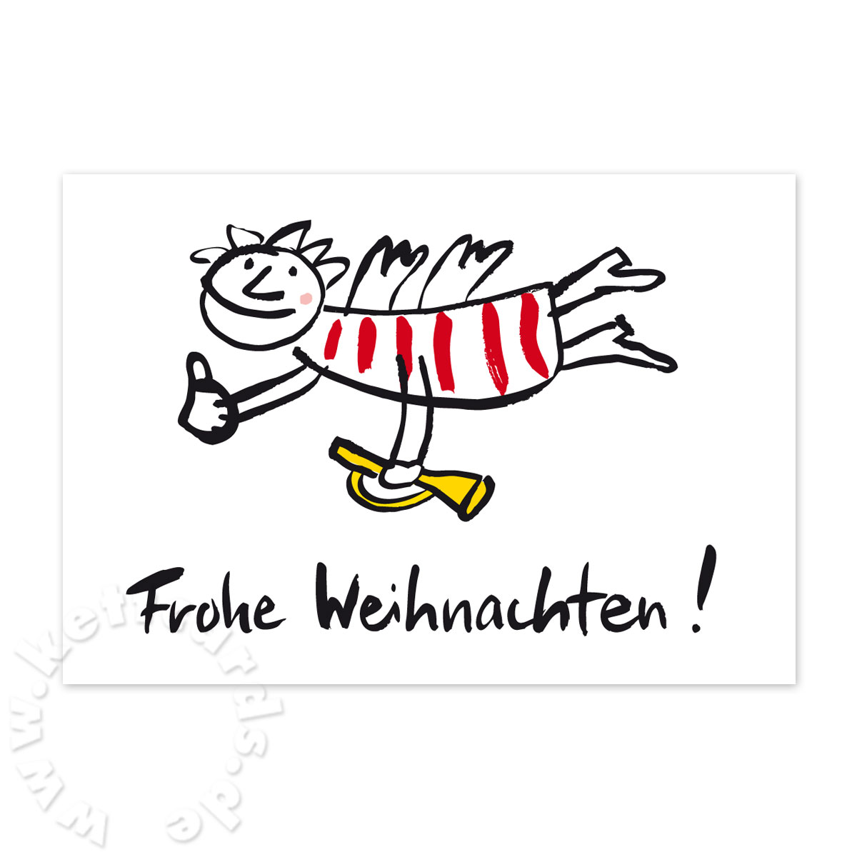 fliegender Engel mit Posaune und Schriftzug: Frohe Weihnachten! Weihnachtskarte