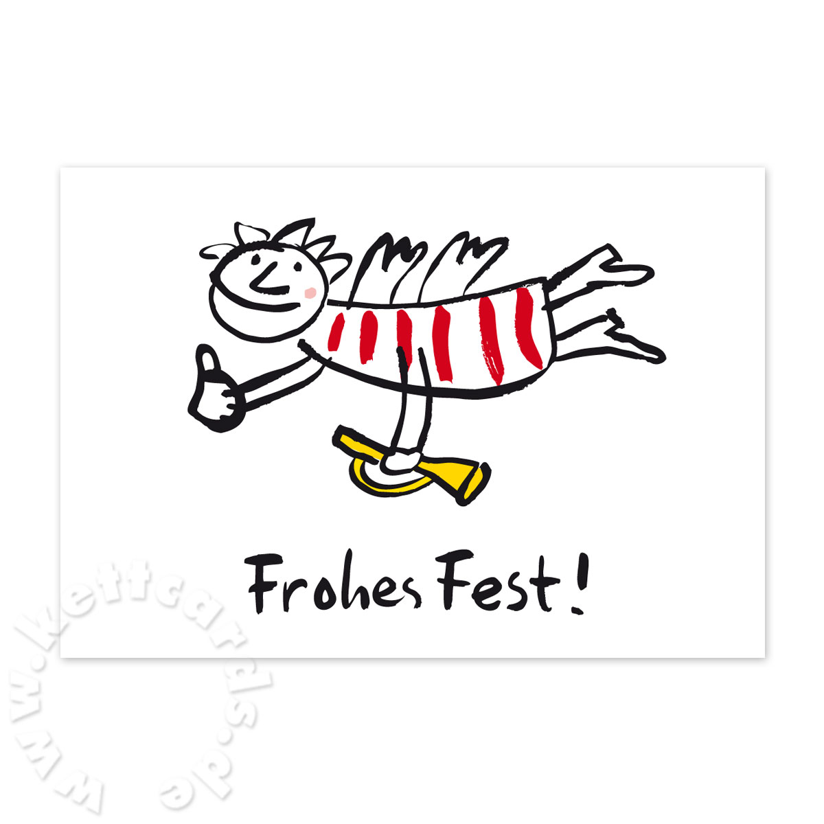 fliegender Engel mit Posaune und Schriftzug: Frohes Fest! Weihnachtskarte