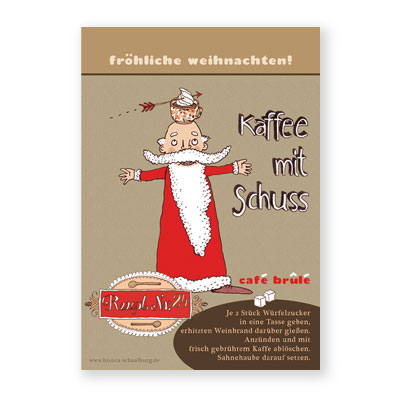 Rezeptkarte für Kaffee mit Schuss, Weihnachtskarten mit Rezept