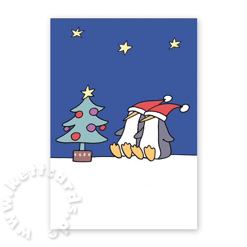Pinguine vor dem Weihnachtsbaum, Weihnachtskarten