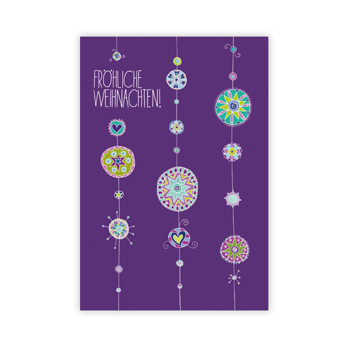 Fröhliche Weihnachten (Weihnachtsschmuck), Designer-Weihnachtskarten mit lila Hintergrund