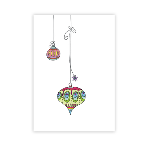 zwei Christbaumkugeln, Designer-Weihnachtskarten