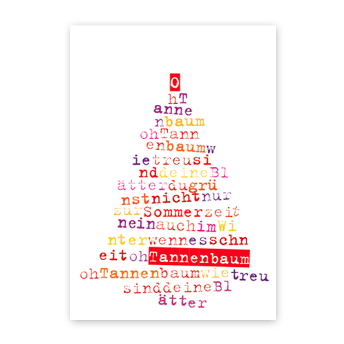 Weihnachtskarten mit einem Weihnachtsbaum aus Buchstaben