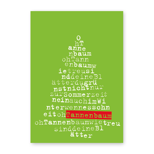schne Weihnachtskarten mit einem Weihnachtsbaum aus Buchstaben, Oh Tannenbaum...