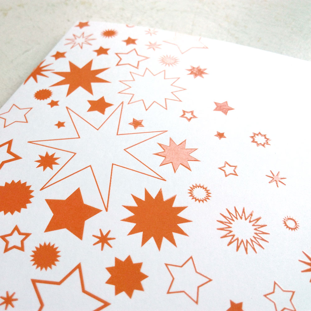 Sterne - Weihnachtskarten mit partiellen UV-Relieflack auf den farbig gedruckten Stellen