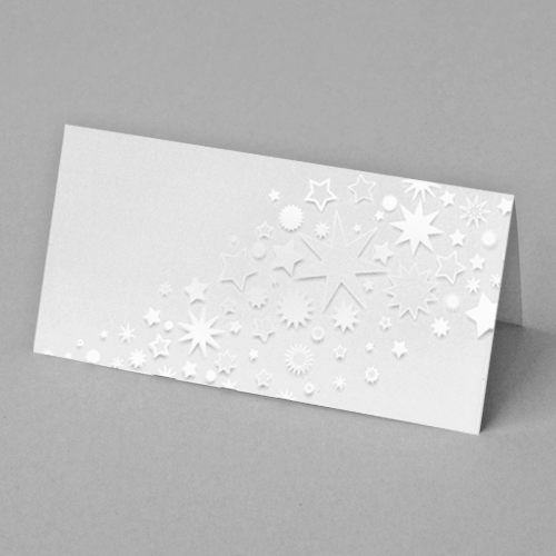 Sterne - weiße Design-Weihnachtskarte mit farblosen UV-Spot-Relieflack