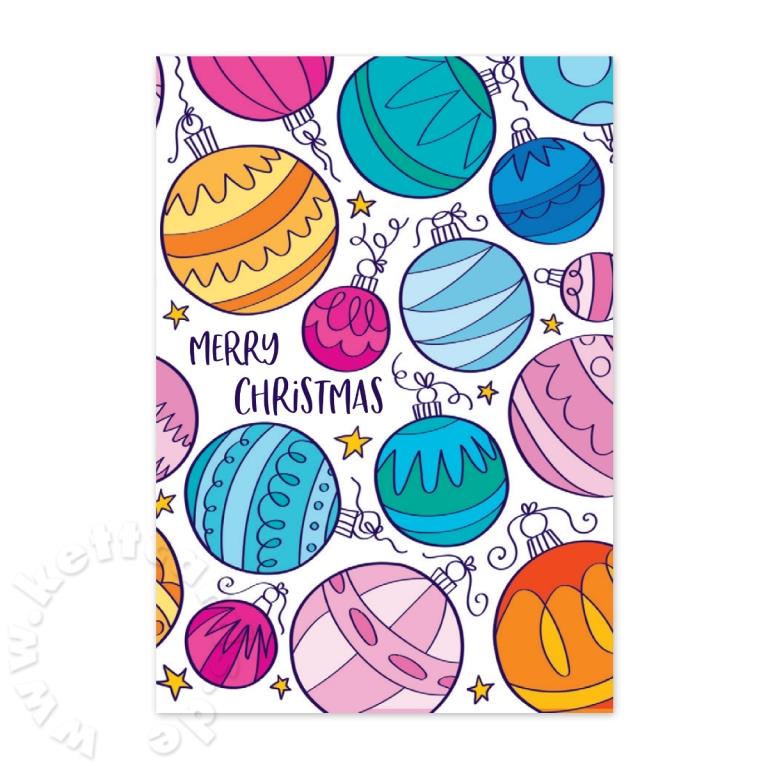 Merry Christmas, Weihnachtskarten mit Christbaumkugeln