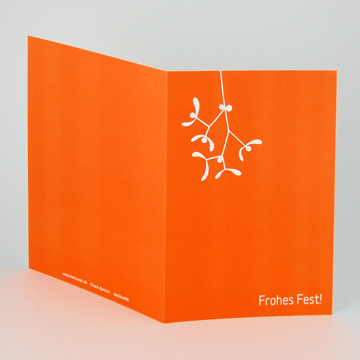orange Weihnachtskarten mit Mistelzweig und Weihnachtsgrüßen: Frohes Fest!