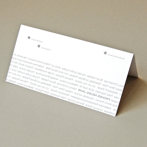 FRÖHLICHE WEIHNACHTEN - graue Weihnachtskarten mit Text in verschiedenen Sprachen, Druck in Firmenfarben möglich