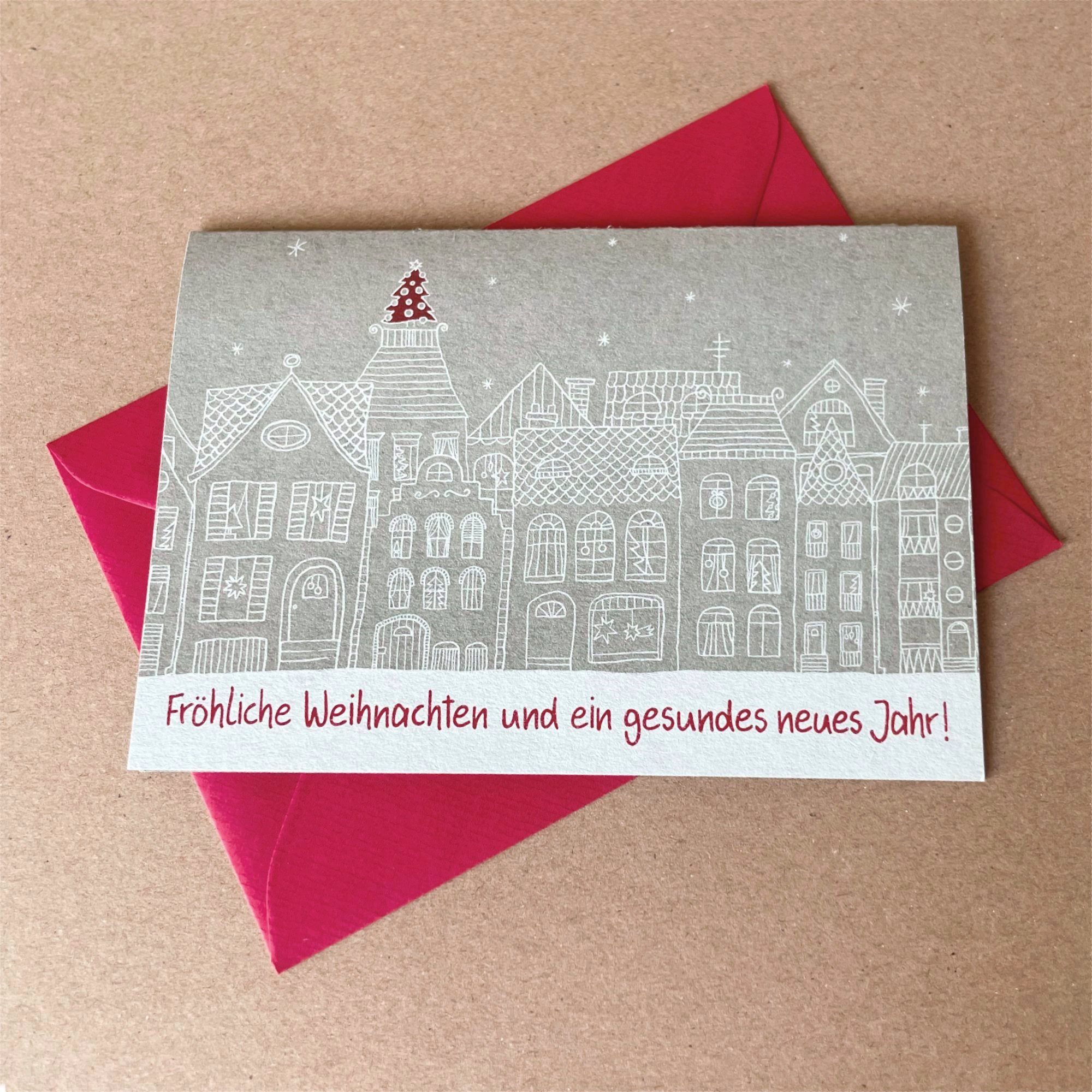 Weihnachtskarten mit roten Umschlägen: Fröhliche Weihnachten und ein gesundes neues Jahr!