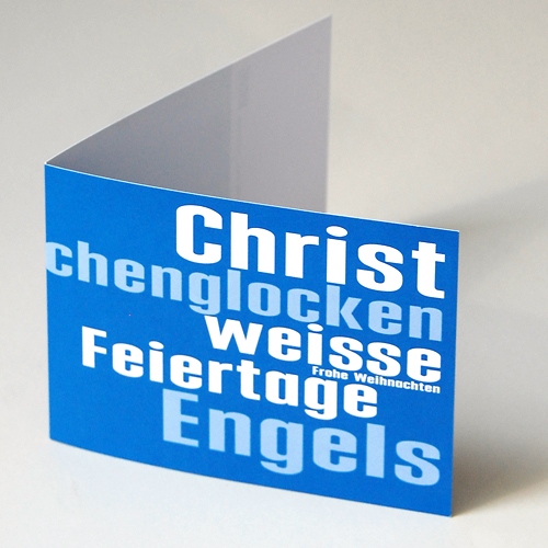 typographische Weihnachtskarten in blau, Pantone 300
