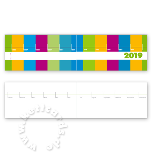 bunte Neujahrskarte mit Zeitleiste