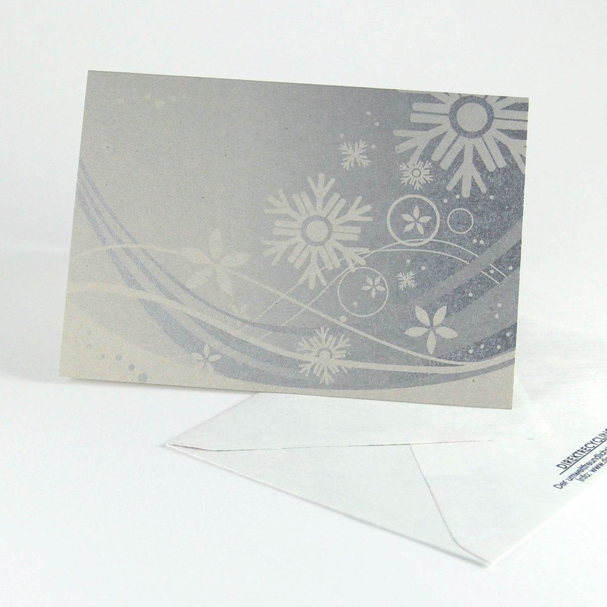 silberne Recycling-Weihnachtskarte mit Upcycling-Umschlag