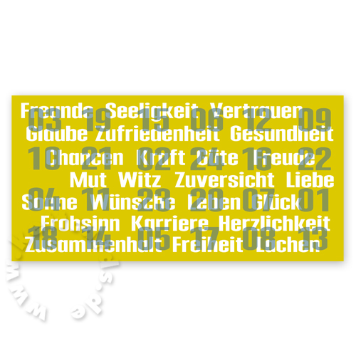 typographische Adventskarten mit Fensterchen: Liebe, Zuversicht, Glück