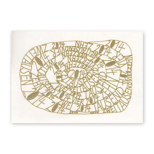 2014, Neujahrskarten mit Heißfolienprägung oder digitalem Druck in Gold